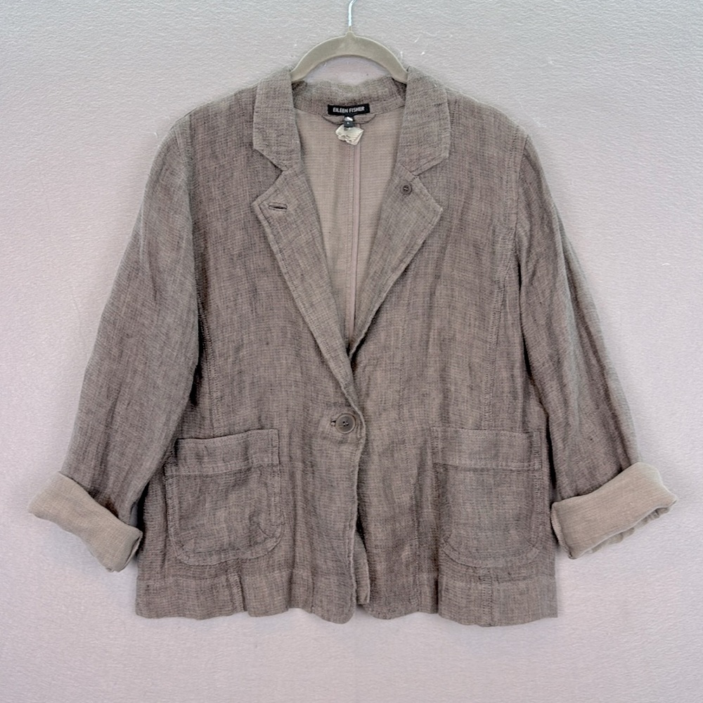 Eileen Fisher -women’s washed Grey 100% linen blazer light jacket relaxed fit L - Picture 3 of 8